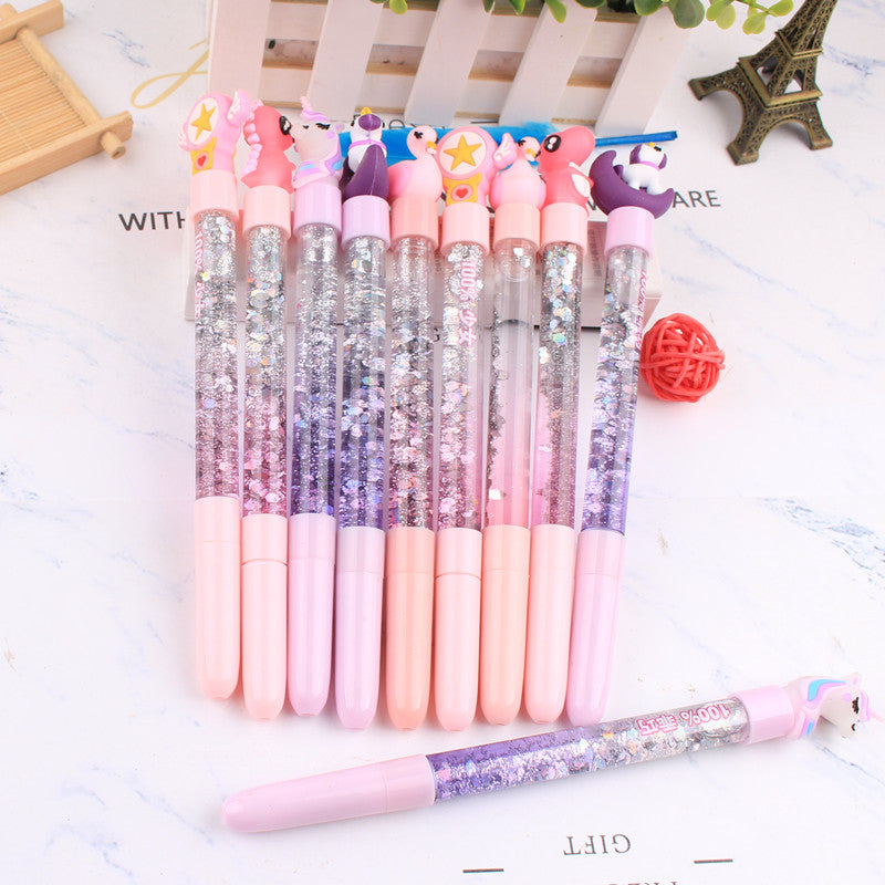 Wholesale Plastic Colorful Quicksand Pen Black Water-based Pen